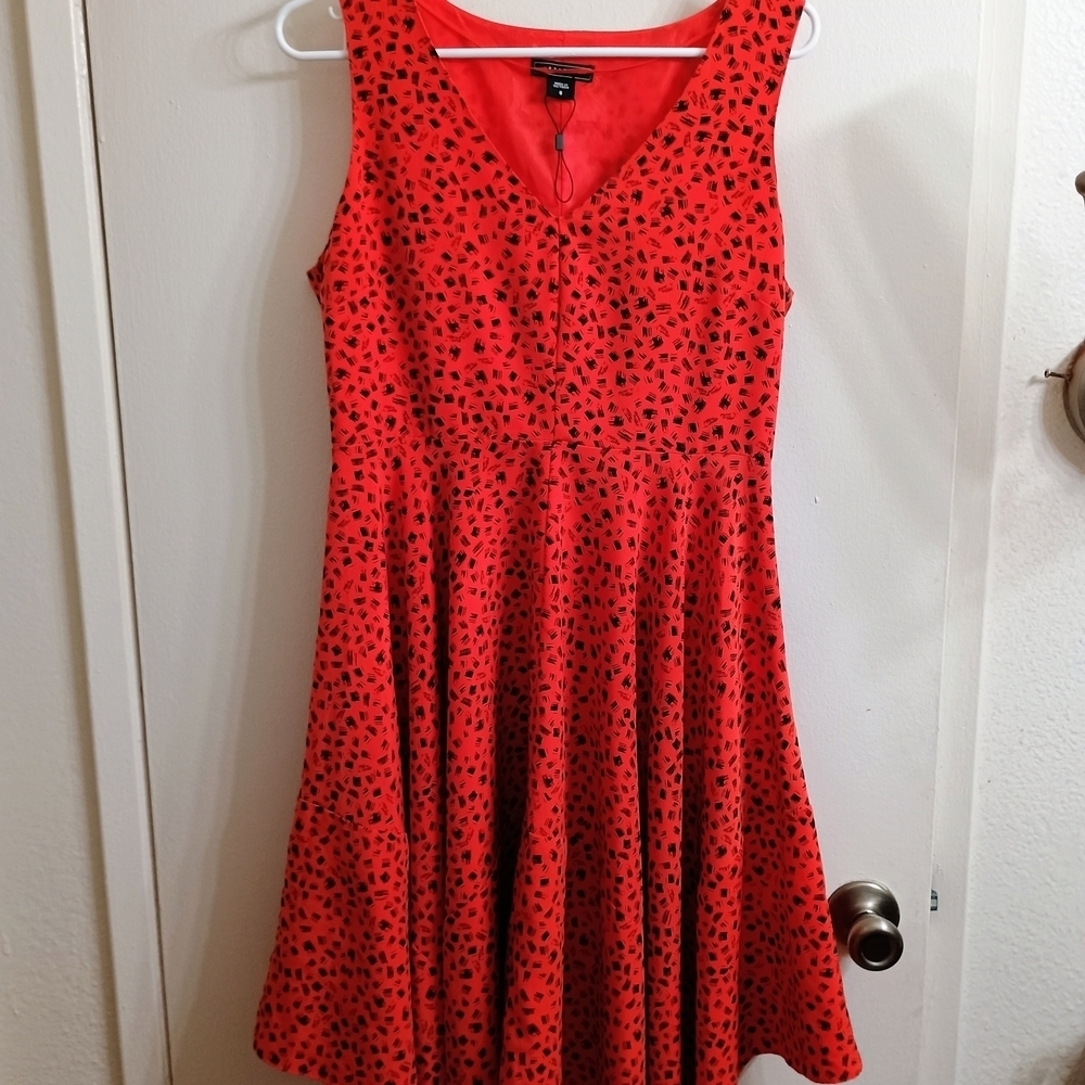 Orange & Black Polka Dot Sleeveless Dress